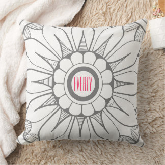 Cojín Decorativo Patrón de medallón moderno gris y rosa monogramo