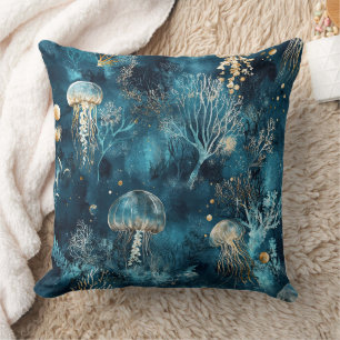 Cojín Decorativo Patrón de medusas y coral dorado Lux Ocean