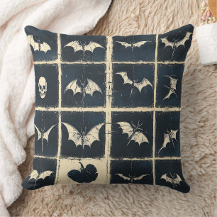 Cojín Decorativo Patrón de mezclilla de murciélagos y calaveras gót