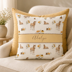 Cojín Decorativo Patrón de monograma de caballo de flor silvestre b