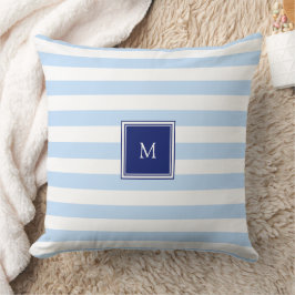 Cojín Decorativo Patrón de monograma de rayas modernas azul y blanc
