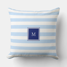 Cojín Decorativo Patrón de monograma de rayas modernas azul y blanc