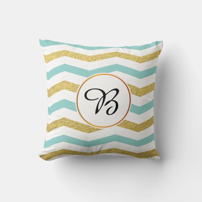 Cojín Decorativo patrón de monograma y chevron (Anverso)