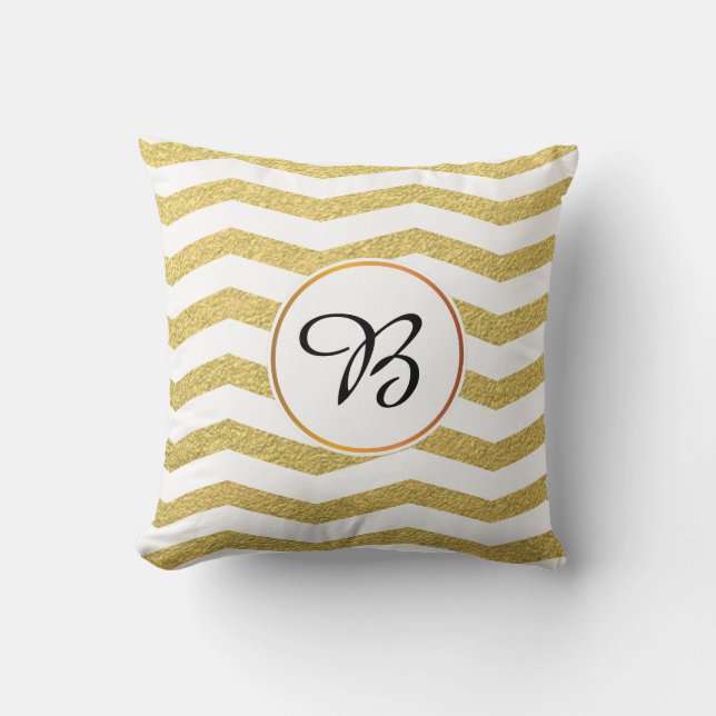 Cojín Decorativo patrón de monograma y chevron (Anverso)
