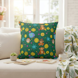 Cojín Decorativo Patrón de Monos Traviesos