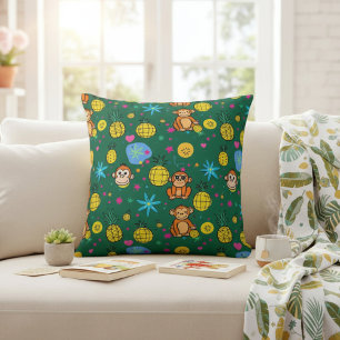 Cojín Decorativo Patrón de Monos Traviesos