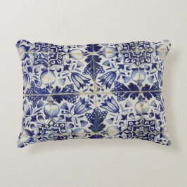 Cojín Decorativo Patrón de mosaico blanco azul geométrico vintage