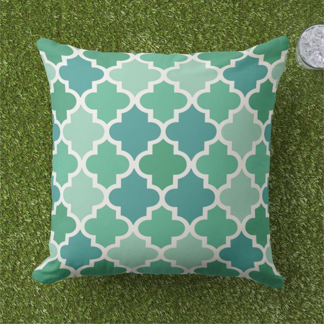 Cojín Decorativo Patrón de mosaico de quatrefoil marroquí verde mod (Césped)