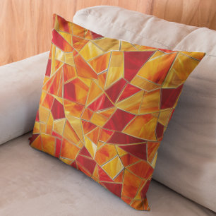 Cojín Decorativo Patrón de mosaico de vidrio tintado naranja y dora