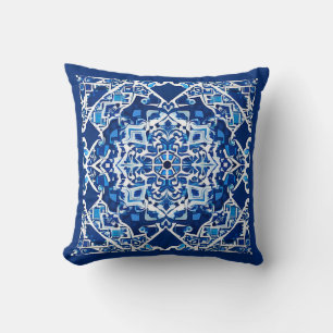 Cojín Decorativo Patrón de mosaico en azul índigo y cobalto