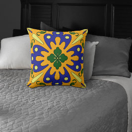 Cojín Decorativo Patrón de mosaico español amarillo azul naranja