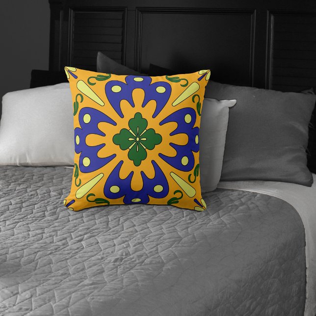 Cojín Decorativo Patrón de mosaico español amarillo azul naranja (Subido por el creador)