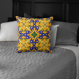 Cojín Decorativo Patrón de mosaico español amarillo azul naranja