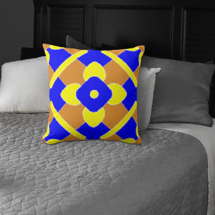 Cojín Decorativo Patrón de mosaico español amarillo azul naranja