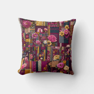 Cojín Decorativo Patrón de mosaico floral de Boho en negrita