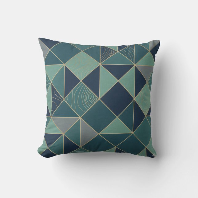 Cojín Decorativo Patrón de mosaico geométrico Verde azulado y dorad (Anverso)