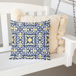 Cojín Decorativo Patrón de mosaico marino y amarillo mediterráneo