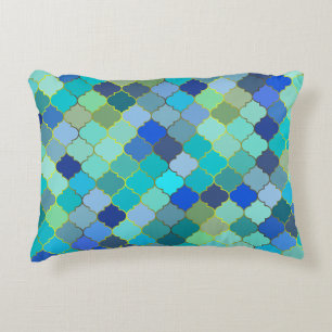 Cojín Decorativo Patrón de mosaico marroquí Aqua Azul
