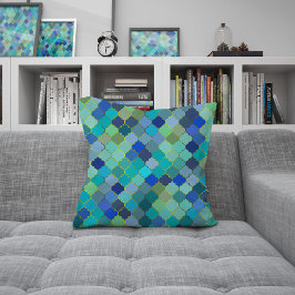 Cojín Decorativo Patrón de mosaico marroquí Aqua Azul