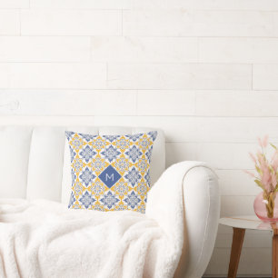 Cojín Decorativo Patrón de mosaicos personalizado monograma portugu