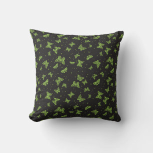 Cojín Decorativo Patrón de motivo de mariposa vintage verde negro