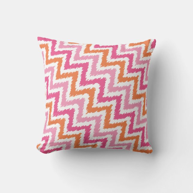 Cojín Decorativo Patrón de Naranja rosa Zigzag Ikat (Anverso)
