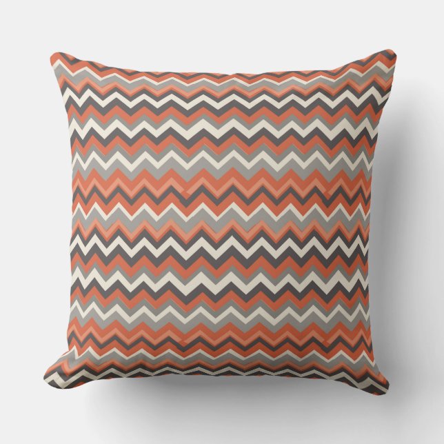 Cojín Decorativo patrón de naranja y chevron gris (Anverso)