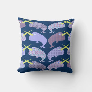 Cojín Decorativo Patrón de Narwhal de carácter de caricatura de cor