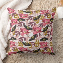Cojín Decorativo Patrón de naturaleza de mariposa y adormidera de c