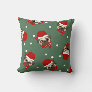 Cojín Decorativo Patrón de Navidad de Pug de Santa
