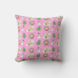 Cojín Decorativo Patrón de Navidad - Fondo Rosa