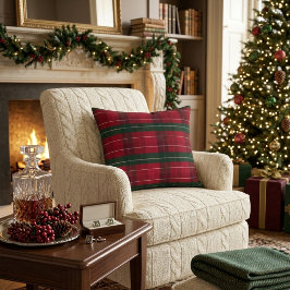 Cojín Decorativo Patrón de Navidad Rojo Oscuro-Verde