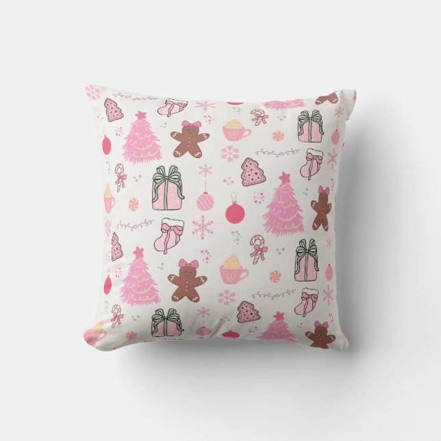 Cojín Decorativo Patrón de Navidad Rosa (Anverso)