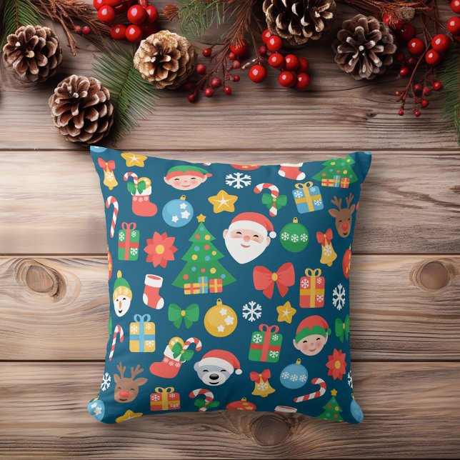 Cojín Decorativo Patrón de Navidades alegres en azul (Subido por el creador)