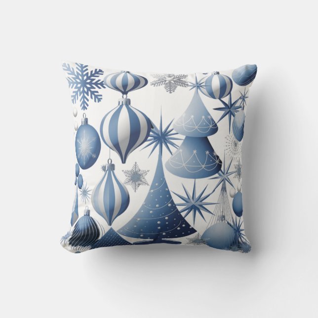 Cojín Decorativo Patrón de Navidades azules y blancos (Anverso)
