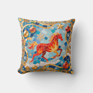 Cojín Decorativo Patrón de Navidades de Caballos Rojos Fiery de Año