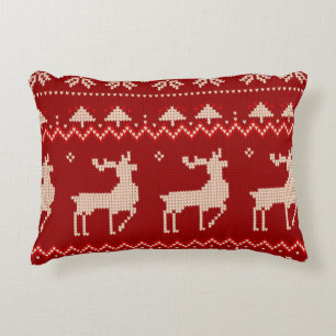 Cojín Decorativo Patrón de navidades de punto rojo