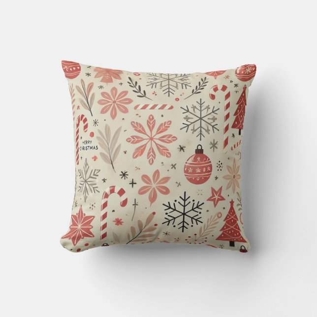 Cojín Decorativo Patrón de Navidades elegantes: copos de nieve y (Anverso)