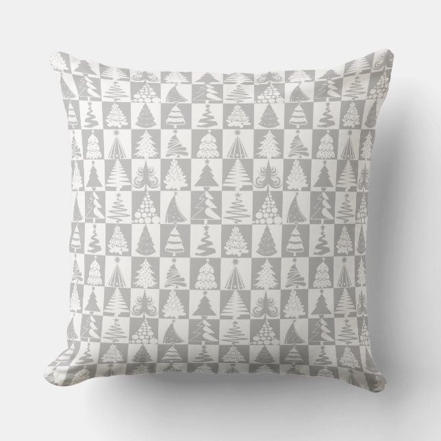 Cojín Decorativo Patrón de Navidades Gris Plateado Moderno (Anverso)
