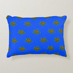 Cojín Decorativo Patrón de navidades Holly sobre fondo azul