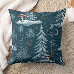 Cojín Decorativo Patrón de noche de bosque de invierno encantado (1