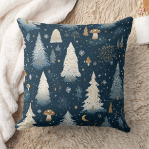Cojín Decorativo Patrón de noche de bosque de invierno encantado (4