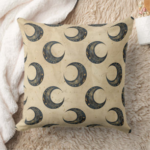 Cojín Decorativo Patrón de noche estrellada de luna dorada celestia