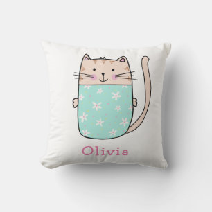 Cojín Decorativo Patrón de nombre personalizado de gato lindo