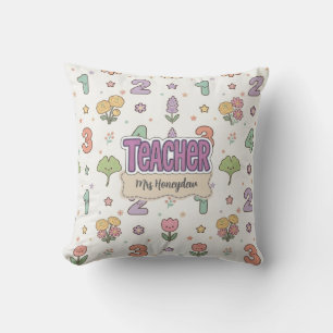 Cojín Decorativo Patrón de números de escuela de maestro morado