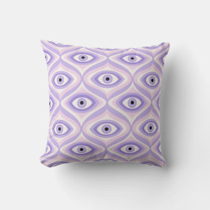 Cojín Decorativo Patrón de ojos trippy raros - Púrpura pastel y ros