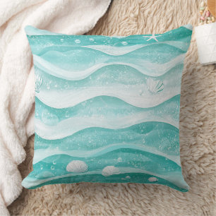 Cojín Decorativo Patrón de ola del océano de conchas marinas coster