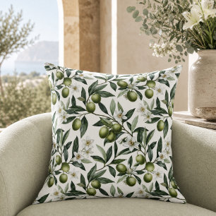 Cojín Decorativo Patrón de olivo country francés acuarela verde sal