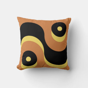 Cojín Decorativo Patrón de onda amarillo y negro vintage