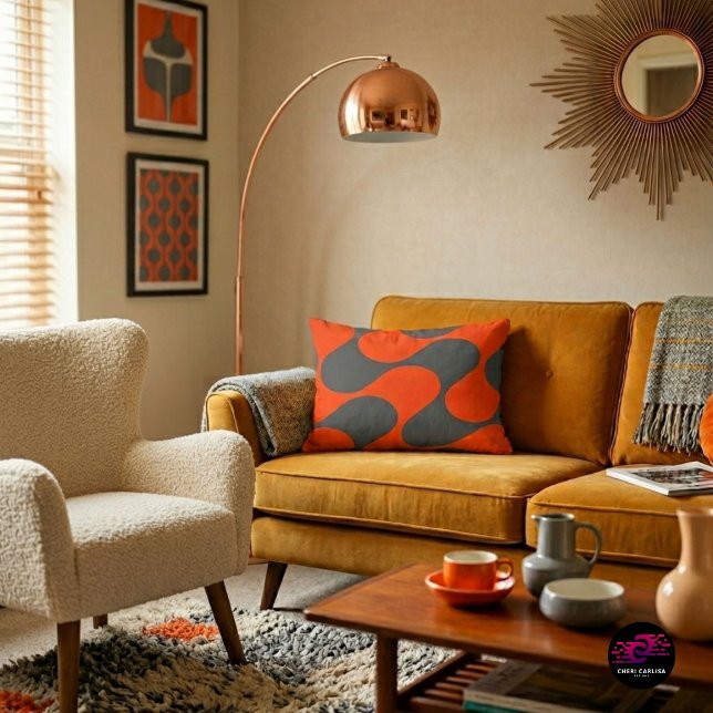 Cojín Decorativo Patrón de onda de moda naranja retro (Your sofa just found its personality.)